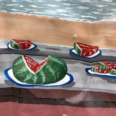 106 Large Hand Painted Nautical Mural Scene on Vinyl 142" x 86"