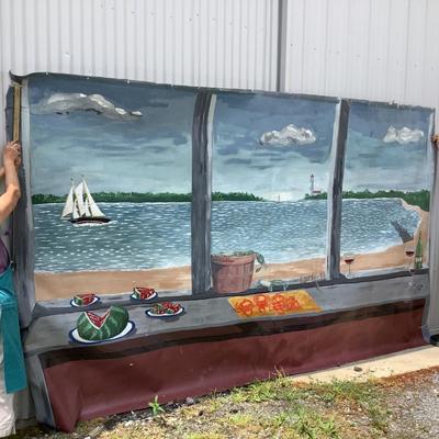 106 Large Hand Painted Nautical Mural Scene on Vinyl 142" x 86"