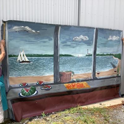 106 Large Hand Painted Nautical Mural Scene on Vinyl 142" x 86"