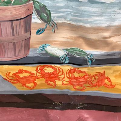 106 Large Hand Painted Nautical Mural Scene on Vinyl 142" x 86"