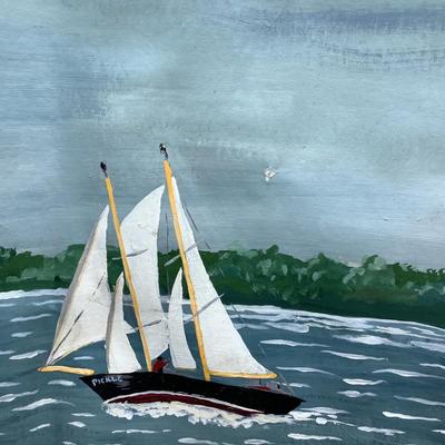 106 Large Hand Painted Nautical Mural Scene on Vinyl 142" x 86"