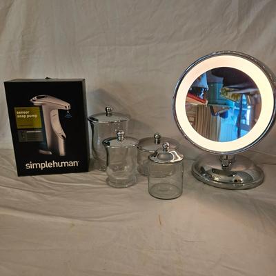 SimpleHuman Sensor Soap Pump, Lighted Vanity Mirror and Glass Containers (DR-DW)