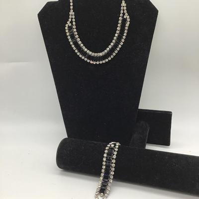 Vintage black and clear Rhinestone necklace and bracelet set