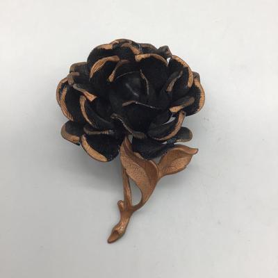 Vintage black and copper rose pin