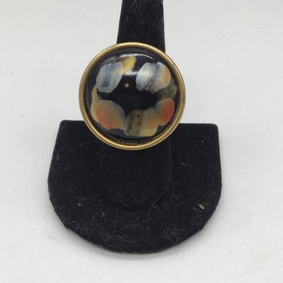 Adjustable black circle ring with colors ring