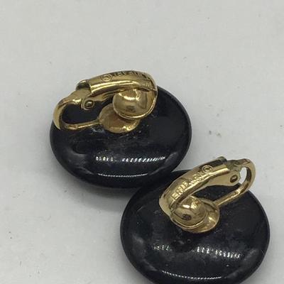 Vintage Trifari black clip on earrings