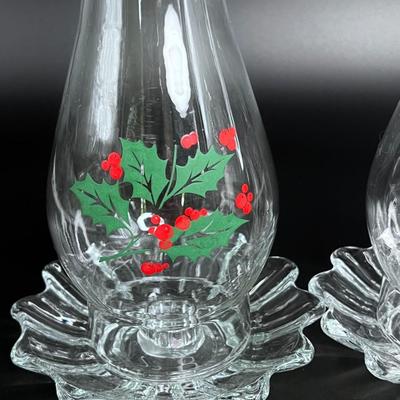 Indiana Glass Holiday Classic - Holly Berry Tapered Candle Lamp Set