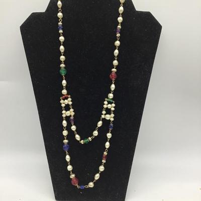 Green,red, blue, purple beaded necklace