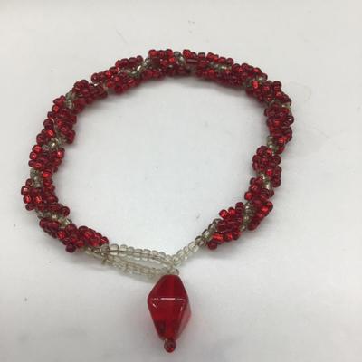 Red and clear beaded bracelet