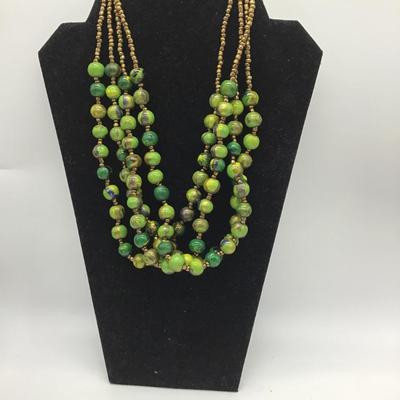 Vintage green beaded bulky necklace