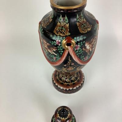 113 Decorative Lidded Pottery Urn with Cherub Motif