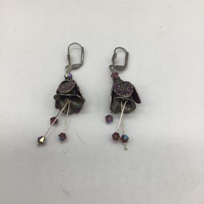 Purple dangle vintage clip on earrings