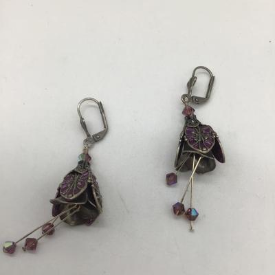 Purple dangle vintage clip on earrings