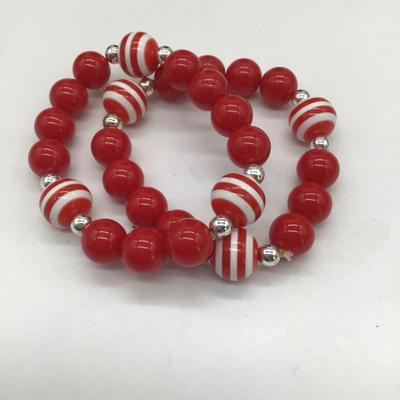 Red and red and white stripe beaded bracelets