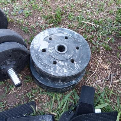 Weightlifting weights and gear - weight belt, barbells, 50lb - 1lb