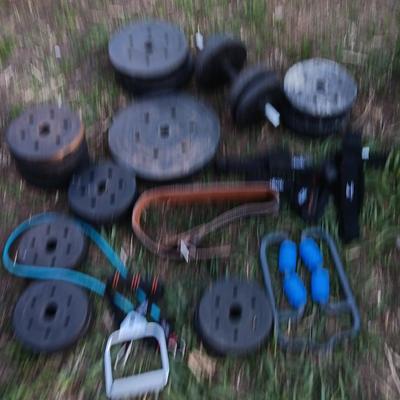Weightlifting weights and gear - weight belt, barbells, 50lb - 1lb
