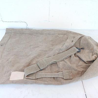 Military Issued inflatable mattress pad with canvas bag, canteen and cushion chair seat