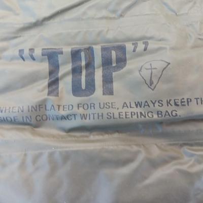 Military Issued inflatable mattress pad with canvas bag, canteen and cushion chair seat