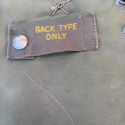 Military Issued inflatable mattress pad with canvas bag, canteen and cushion chair seat