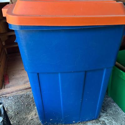Tall blue / orange tote with contents