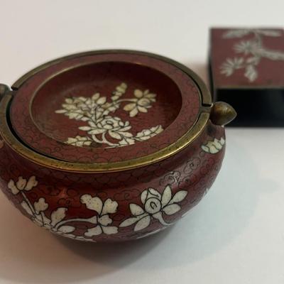 Vintage Chinese Cloisonne Ashtray & Match Box Holder in Good Preowned Condition.