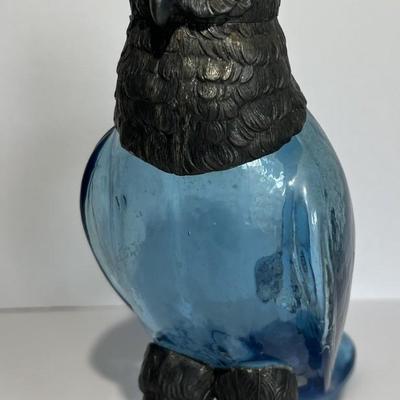 Antique Very Scarce Blue Glass Owl Decanter with Stopper 8