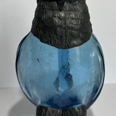 Antique Very Scarce Blue Glass Owl Decanter with Stopper 8