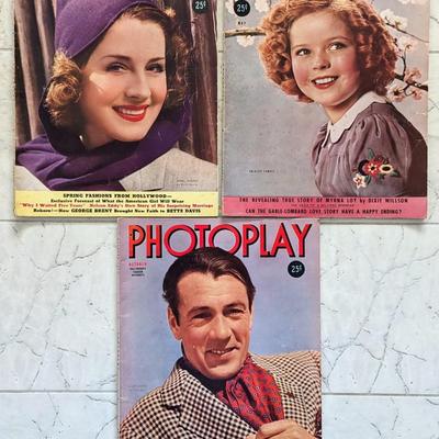 LOT of 3 Photoplay magazines- May 1938, April 1939, Oct 1939 Shirley Temple, Norma Shearer, Gary Cooper