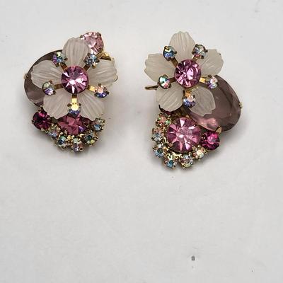 Vintage Juliana Style Pink Rhinestone Brooch Earrings