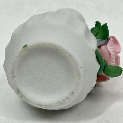 Porcelain Floral Bud Vase with Pink Rose Motif