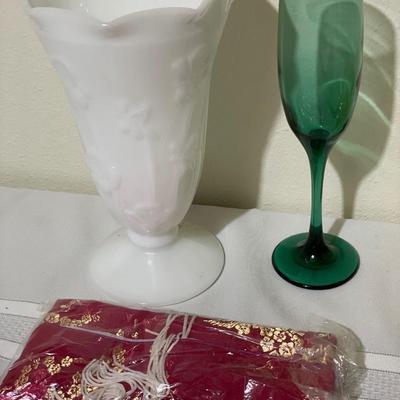 Indian vase, color & milk glass