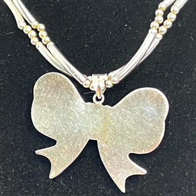 Sterling Silver Bow Pendant with Necklace and Earrings