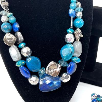 Blue Stone Necklace, Bracelet, and Earring Set