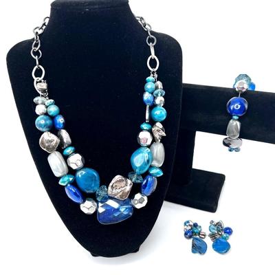 Blue Stone Necklace, Bracelet, and Earring Set