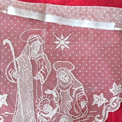 Vintage Lace Mantle Scarf with Nativity Scene