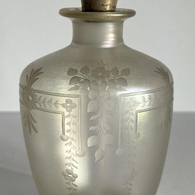 Antique Iridescent Signed Steuben/Hawkes Verre De Soie Perfume Atomizer 5-1/2" Tall w/Silver Stopper as Pictured. (No Damage but May...