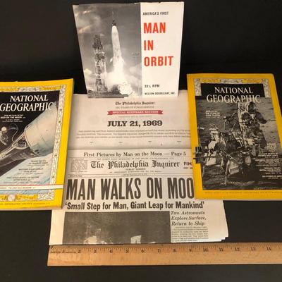 LOT 277F: Philadelphia Inquirer Reproduction of July 31, 1960 MAN WALKS ON MOON Headline Paper, Nelson Doubleday, Inc. America's First...