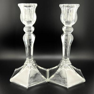 3 Pairs of Glass Candle Stick Holders