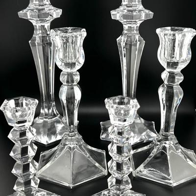 3 Pairs of Glass Candle Stick Holders