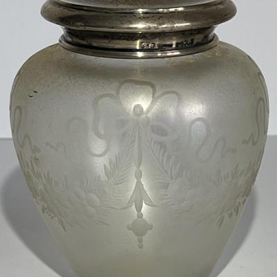 Antique Iridescent Steuben/Hawkes Verre De Soie Cosmetic Jar 4-3/4" Tall w/Monogrammed Silver Lid as Pictured. (No Damage but May...