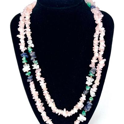 Long Pink Gemstone Beaded Necklace