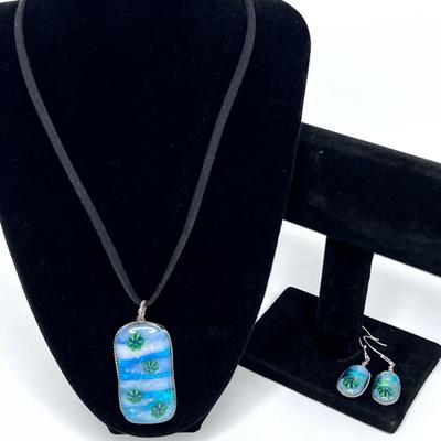 Floral Resin Pendant with Matching Earrings