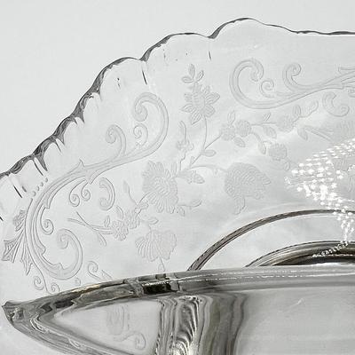 Vtg Floral Etched Glass Sterling Silver Base Divider Bowl
