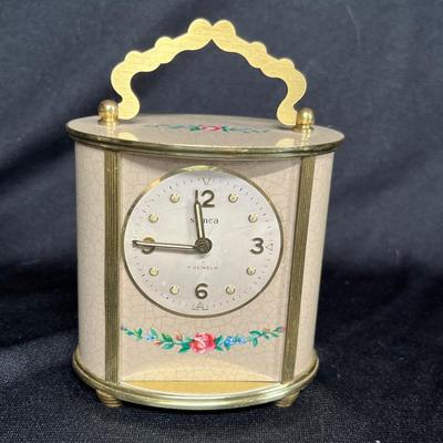 Fancy Swiss 7 jewel enameled alarm clock