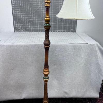 Antique Wood and Cast Brass Floor Lamp 