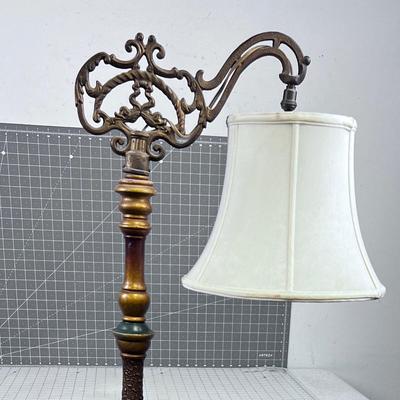 Antique Wood and Cast Brass Floor Lamp 
