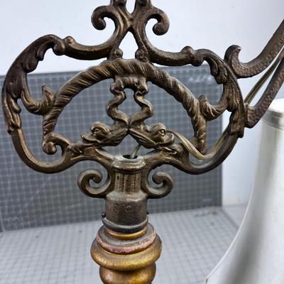 Antique Wood and Cast Brass Floor Lamp 