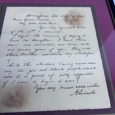 ABRAHAM LINCOLN With Facsimile  Letter 