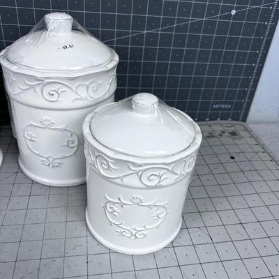 4 NEW White Canister Set 