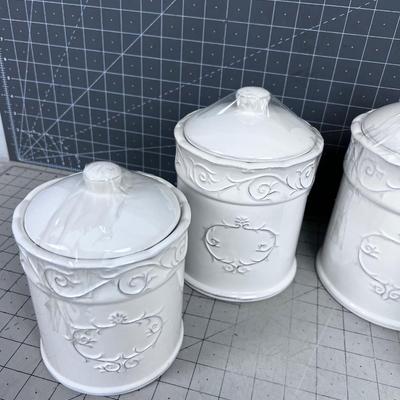 4 NEW White Canister Set 